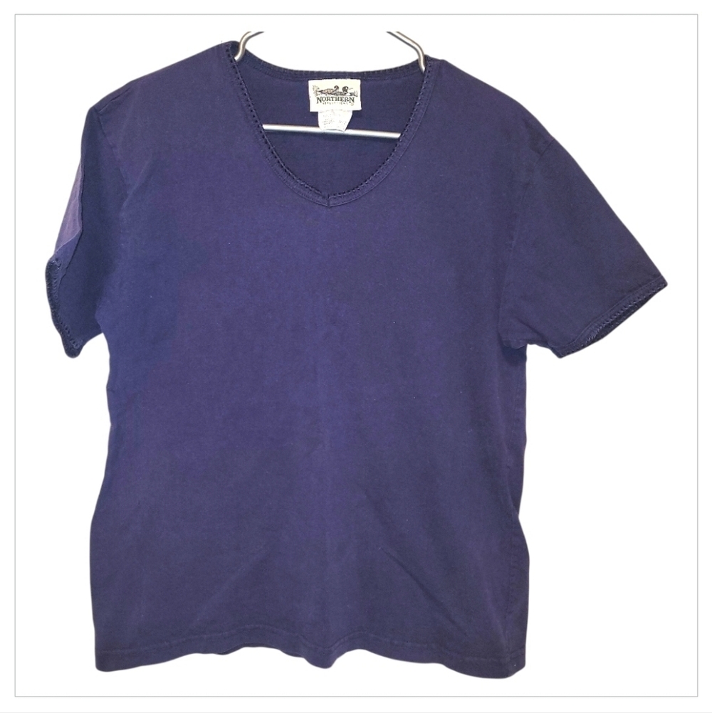6/30 Northern Reflections Womens Medium Navy Blue V Neck Cotton Short Sleeve Top